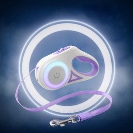 DoggKKin LED Dog Leash - 5m/ 16Ft Retractable Glowing Dog Lead with Automatic Lock & Reflective Stripes - Waterproof Night Safety Leash for Small Medium Large Dogs in Low Light Conditions