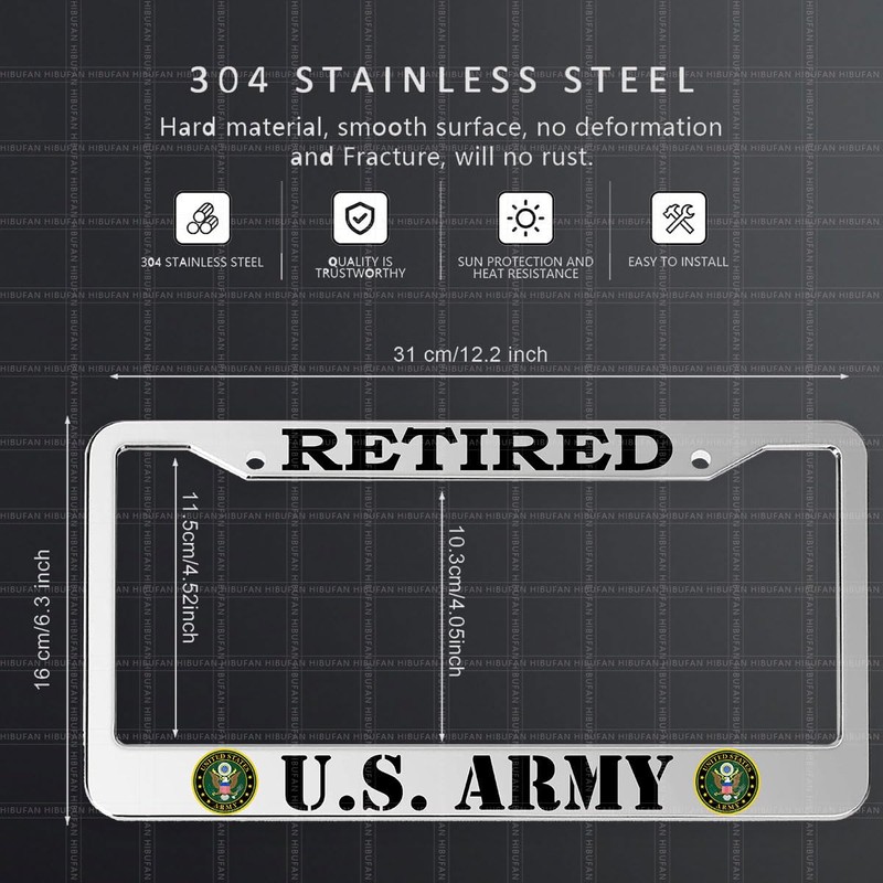 2 Pack Retired License Plate Frames for US Army, Universal