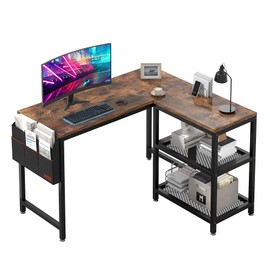 VECELO L Shaped Computer Desk with Storage Shelves & Bag, 49 Inch Reversible Corner Study Writing Table for Home Office Bedroom, L-Shaped Gaming PC Desks