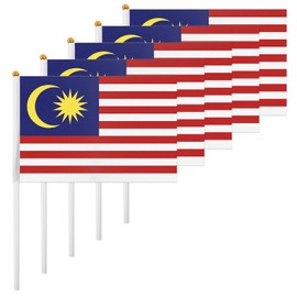 ASUNO 20 Stück Flagge Mini Hand Hold Fahne 14 × 21 CM Mini Malaysia Malaysisch Stockfahne Polyester für Fußballclub Party Dekorationen Internationale Festveranstaltungen drinnen und draußen