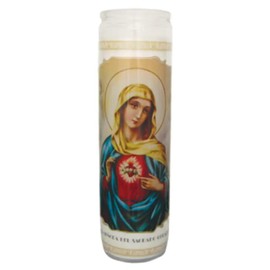 Sagrado Corazón de María White Candle – 7-Day Religious Prayer Candle with Virgin Mary Sacred Heart Design – Unscented, Tall Size, 12-Pack
