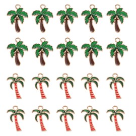 Styquenzer 20 Pcs Bulk Coconut Tree Enamel Charms Beads Tropical Hawaii Palm Tree Charm Gold Plated Colored Pendants Pendant Bead Findings Accessories for Bracelet Earring Necklace DIY Supplies