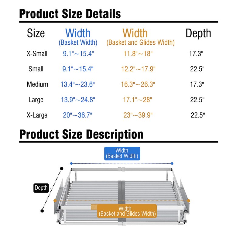 SUZLON Expandable Pull Out Cabinet Organizer,12.2~17.9" W x 22.5" D