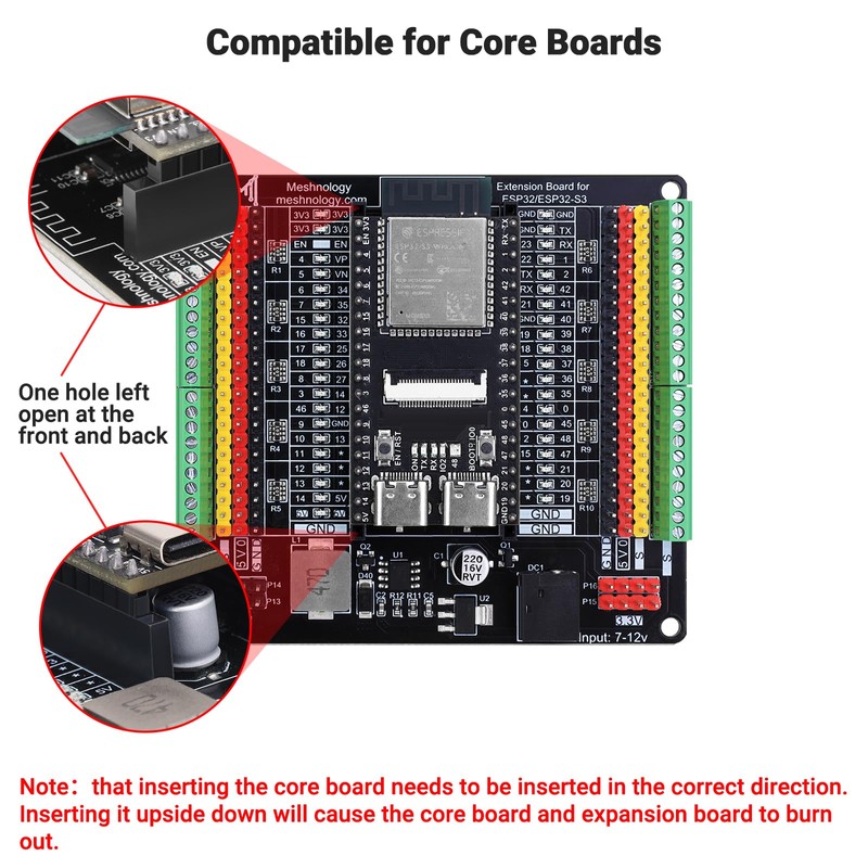 Meshnology ESP32 Breakout Board for ESP32 / ESP32-S3 WROVER WROOM/DevKitC/NodeMCU