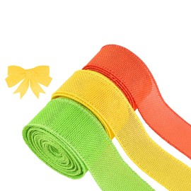 Mupera DIY Burlap Ribbon 3 Rolls Kit Total 15 Yard, 1-1/2 Inch Orange & Yellow & Apple Green Craft Burlap Ribbon, Applies to Tree Outdoor Decoration, Bow Maker for Ribbon for Wreaths