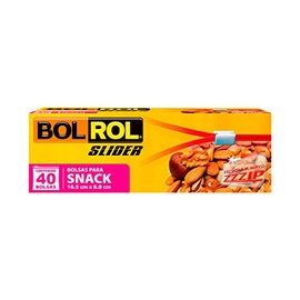 Bol Rol Bolsas Herméticas con Slider para Snack, color Transparente, 16.5 x 8.8 cm