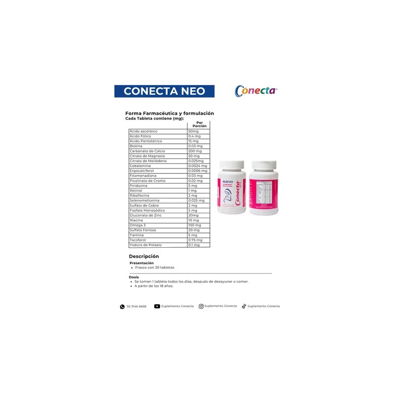 Conecta Prenatales De Mama Y Bebé 24 Ingredientes 30 Tabs