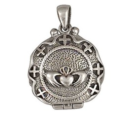 Sterling Silver Womens 18" 1mm Box Chain Claddagh Locket Pendant Necklace