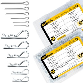 Mywish 620 Pcs Cotter Pins Assortment Kit, Zinc-Plated Steel Assorted Pins, Hairpin Cotter Pins & R Clips Metal Pins, 12 Sizes 2 Types Cotter Pin Set for Hitch Pin Lock Systems