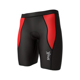 Sparx Men's Performance Tri Shorts Swim Bike Run Cycling Triathlon Shorts (Black/Red, XL)