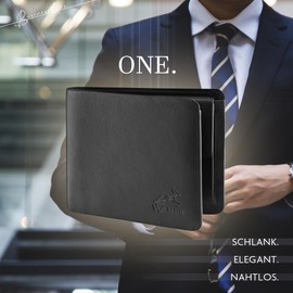 Fa.Volmer ® Men's Leather Wallet with RFID Protection - Extra Sturdy Double Stitching - 6 Compartments for Credit Cards - Landscape Format, Black Seamless, Modern