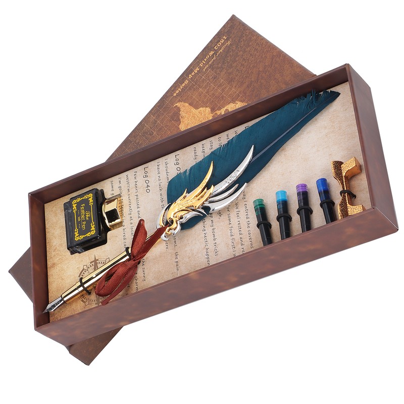 Feather Pen Calligraphy Writing Vintage Set Metal Retro Dip Quill