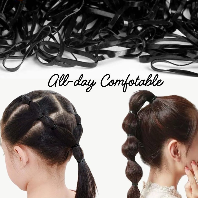 1000PCS, Mini Black Hair Rubber Bands with Storage Bag, Small