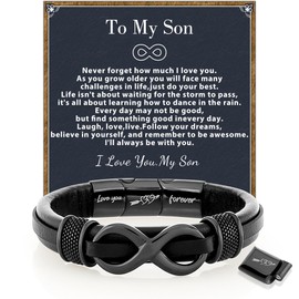 Officentra 𝗚𝗶𝗳𝘁𝘀 𝗳𝗼𝗿 𝗠𝗲𝗻 Mens Leather Bracelet Engraved with “Love You Forever” – Adjustable Gifts for Him Boyfriend, Husband, Son – Premium Box for Birthday, Anniversary, Holiday, 8.3inches-8.9inches