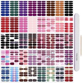 DANNEASY Nail Polish Strips for Women, Mix Color Nail Stickers Full Nail Wraps - UV Free, Self Adhesive, Long Lasting, Includes 40 Sheets/560PCS Nail Strips, 1 Nail File, 1 Wooden Stick