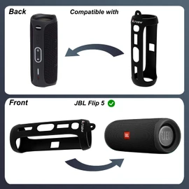 LTGEM Silicone Case Compatible with JBL FLIP 5 Waterproof Portable Bluetooth Speaker, Hard Shell Travel Carrying Storage Bag with Extra Carabiner - Black(Case Only)