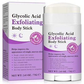 Barra corporal exfoliante de ácido glicólico con 7% de AHA y 0.5% de BHA - Exfoliante corporal sólido para piel áspera y con baches, KP, manchas oscuras, sin ensuciar, sin enjuague, con manteca de karité