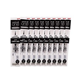Mitsubishi Pencil Uni-Ball One UMR38S.24 Gel Ballpoint Pen Replacement Cores, 0.01 inches (0.38 mm), Black, 10-Core Box