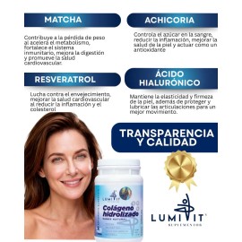 Colgeno Hidrolizado Puro Lumivit Sabor Natural 2 Botes 1.2 Kg Cu Con Resveratrol  Matcha  Acido Hialuronico  Achicoria  Probiticos  Prebiticos Y...   