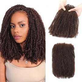 Geogroket Afro Kinkys Bulk Human Hair for Permanent Micro Locs/Twists/Braids/Repair No Short Hair Medium Brown 4C Afro Kinky Curly Bulk Human Hair 4# 16 Inch