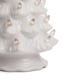 Milltown Merchants Ceramic Christmas Tree - Tabletop Christmas Tree with Lights - (11.5" Medium White Christmas Tree/White Lights) - Lighted Vintage Ceramic Tree