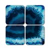 4 x Square Blue Agate Coasters - Marble Effect Ink