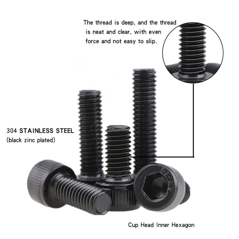 M4 x 14mm Hex Socket Head Bolts, Black Stainless Steels
