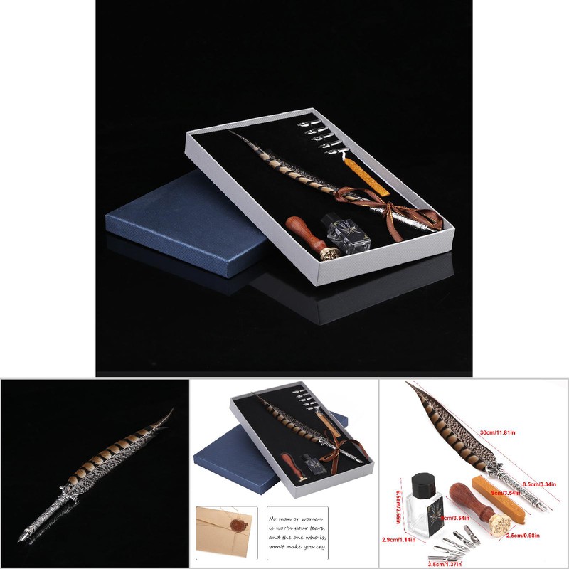 Feather Metal Nibs Quill Dip Pen Ink Set with Sealing
