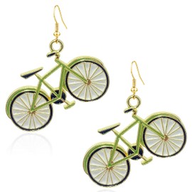 CWVHQ Bike Drop Earrings Unique Handmade Lightweight green Bicycle Dangle Hook Earrings for Women (bicycle)
