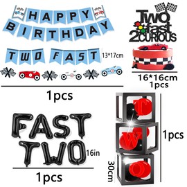2 Fast Birthday Decorations，Two Fast 2 Curious Racing 2nd Birthday Birthday Decorfor Boys Girls 2nd Bday Racing Themed Car Birthday Decoration Party Supplies 。