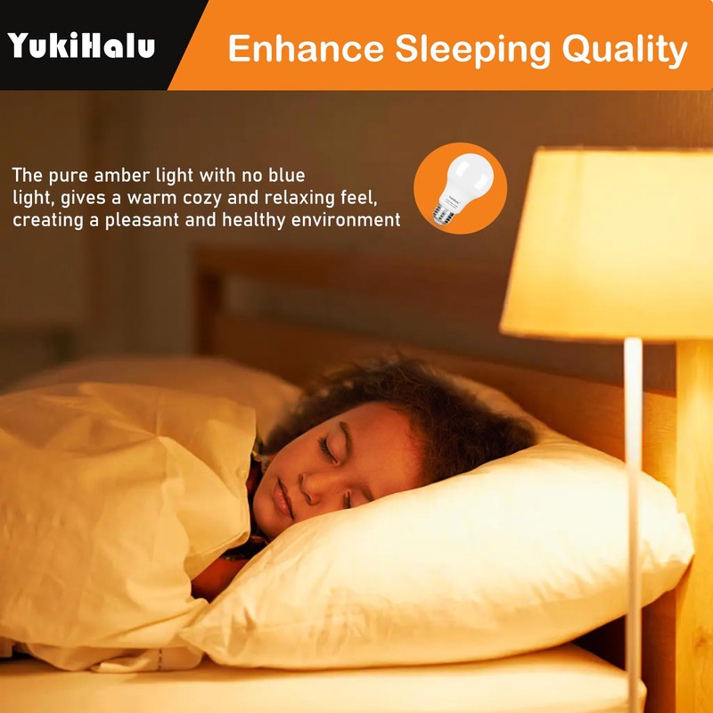 YukiHalu LED Amber Light Bulbs, A19 1800K E26 800Lm, 60W