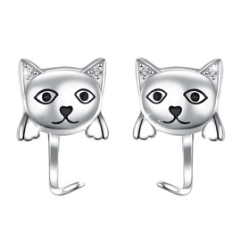 Cute Cat Stud Earrings 925 Sterling Silver Lovely Animal Earrings Women on Birthday, Christmas, Thanksgiving, Anniversary