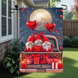 BlissYard Mother's Day Garden Flag 12 x 18 Inch Valentine Gnome Welcome Flag Love Hearts Garden Flag Anniversary Wedding Party Decoration Mother's Day Shooting Background Decoration Supplies.