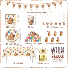 BlinBlin Capy Guinea Pig Birthday Party Tableware Set, Capy Guinea PigParty Decoration, Capy Guinea Pig Party Supplies - for 10 People