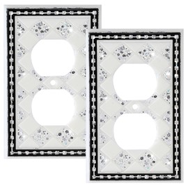 YNQIZKI Bling Outlet Covers Wall Plate Silver Sparkle Receptacle Cover,Single Duplex Midsize 4.9''x3.1'',2-Pack