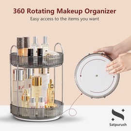 Satpurush Rotating Makeup Organizer - Premium Vanity Organizer for Skincare, Cosmetics, and Accessories, Space-Saving Design with 360-Degree Rotation (Clear Grey, 2 Tier)