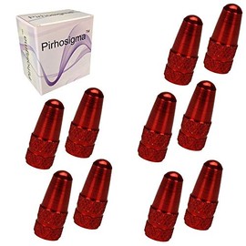 Pirhosigma 10 Pcs Red MTB Presta Bike Bicycle Road Racing Coloured Metal Anodized Machined Aluminum Alloy Tire French Style Valve Cap Dust Covers