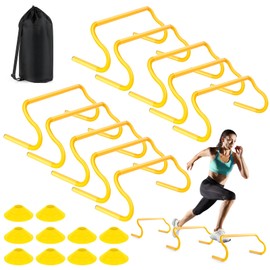 Agility Hurdles Training Equipment - 10 Speed Hurdles and 10 Soccer Cones with Carrying Bag for Soccer, Football, and Track Drills, Ideal for Kids and Athletes Speed and Agility Training (Yellow)