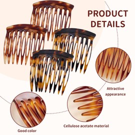 Auiremrti Hair Comb, 4-Piece Mini Hair Clips Set, French Side Combs Made of Cellulose Acetate, Vintage Design, Ideal for All Hair Thicknesses