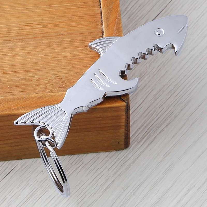 2pcs Shark Shape Bottle Opener, Multi-Function Key Chain, Fish Bottle