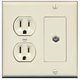 RiteAV 1 Port Coax Cable TV F-Type Wall Plate - Round Outlet [Light-Almond]