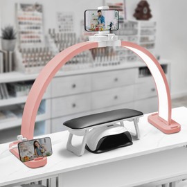 CGBE Half-Moon Light for Nail Desk: with Phone Holder Half Moon Light for Nail Table - Extra Large 30.7" Moon Lamp Nails Tech for Manicurist Tattoos Salon Use - Pink