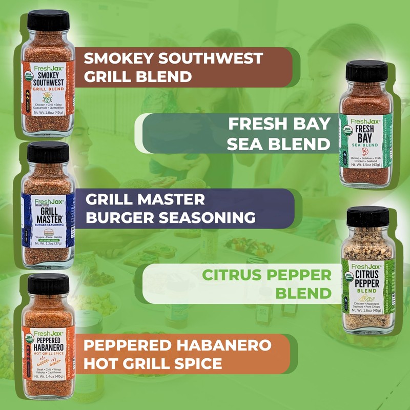 FreshJax Grill Seasoning Gift Set | 5 Sampler Sized Organic