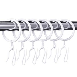 Hotop 30 Pieces Metal Drapery Curtain Rings Curtain Hanging Rings and 30 Pieces Metal Curtain Drapery Pin Hooks for Window Door Shower Curtain (White,32 mm)