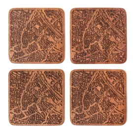 Vienna Map Coaster by O3 Design Studio, Set Of 4, Sapele Wooden Coaster With City Map, Handmade