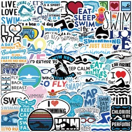 52PCS Swimming Stickers,Water Bottles Laptop Stickers - Swimmer Gifts for Girls and Teenagers