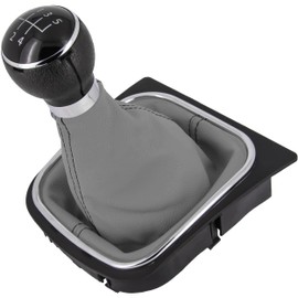 Gear Knob + Gear Stick Boot Set 5 Gears Suitable for VW Golf 5 + 6, 2003-2016, Plug & Play, Car Gear Lever Shift Gaiter, with Frame, Black - Grey