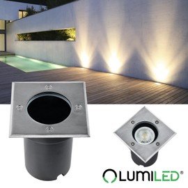 Lumiled Recessed Floor Light for GU10 - Outdoor Floor Spotlight IP65 IK09 Driveable Square Silver Floor Light Outdoor Recessed Floor Spotlight Outdoor Light Path Light Garden Light Floor Lighting Spot