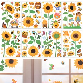 95pcs Sunflower Window Clings, Sunflower Window Stickers Film Cute Double Sided Static Spring Summer Flower Window Decals Floral Decoration for Home Office School Party Windows Decor