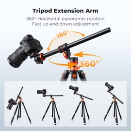 K&F CONCEPT 32" Horizontal Tripod Extension Arm, Aluminum Alloy 2-Section Detachable Center Column with 360° Rotatable & 180° Tilt for Overhead Macro Photography, Supports 11lbs